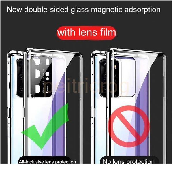 

new upgraded protective lens magnetic double-sided glass case for huawei p30 p40 mate 20 30 pro honor 30s v30 wmtlqa