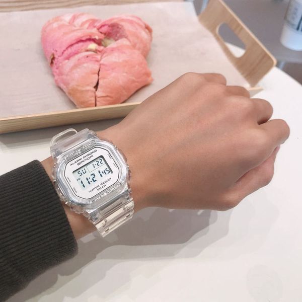 

watch electronic men's transparent watch waterproof fashion sports trend watch woman, Slivery;brown