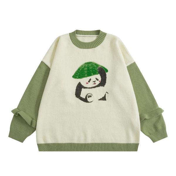 

women's sweaters bebobsons sweet preppy style women knitted long sleeve ruffles cute panda ladies pullover o neck, White;black