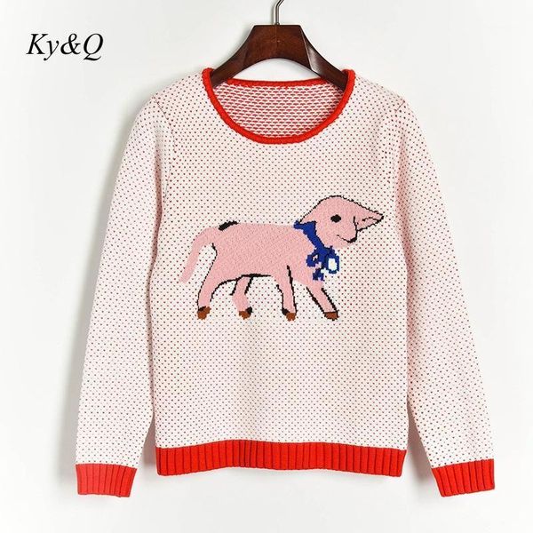 

2019 winter women hit color little jacquard jumper cartoon four is not like long-sleeved knit sweater pullover cute christmas1, White;black