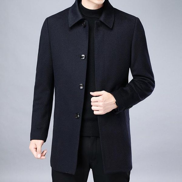 

suit coat man 100 pure wool cloth detachable duck down liner leisure business middle aged winter suit coat man, Black