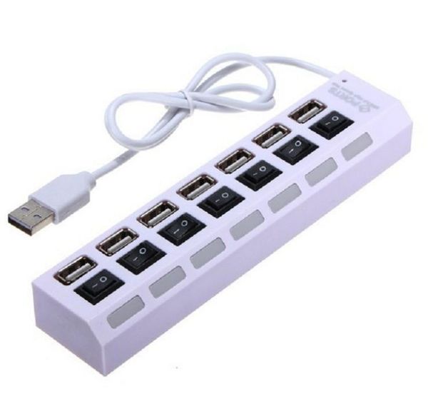 High Speed Schwarz Weiß 7 Ports LED USB 2,0 Adapter Hub Power on/off Schalter USB Kabel computer zubehör für PC