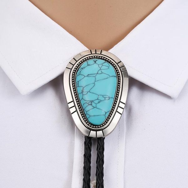 

neck ties western cowboy tie drop natural stone zinc alloy leather collar rope men's suit birthday banquet gift1, Blue;purple