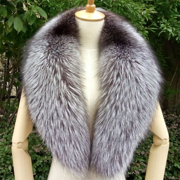 

100cm real collar black natural raccoon silver fox scarves women winter warm thick long genuine fur scarf y201007, Blue;gray