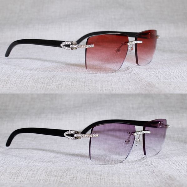 

vintage rhinestone black white buffalo horn rimless sunglasses men wood sun glasses metal frame shades for summer club eyewear