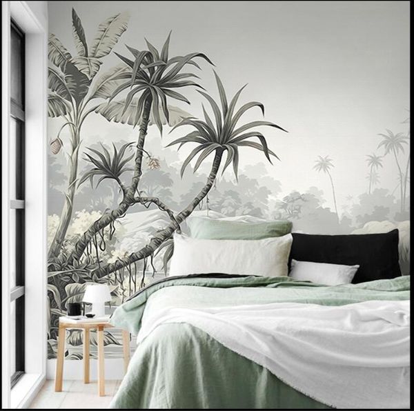 Tropische Pflanzen-Tapeten, luxuriöses TV-Hintergrund-Wandbild, nordische Tapete in benutzerdefinierter Größe