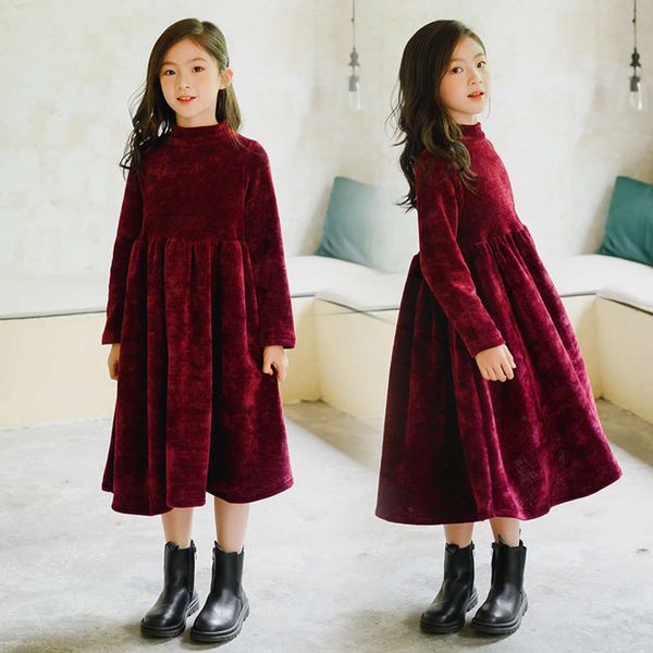 

20063 girls' autumn winter 2020 korean version thickened sweater knitting skirt princs chenille drs, Red;yellow