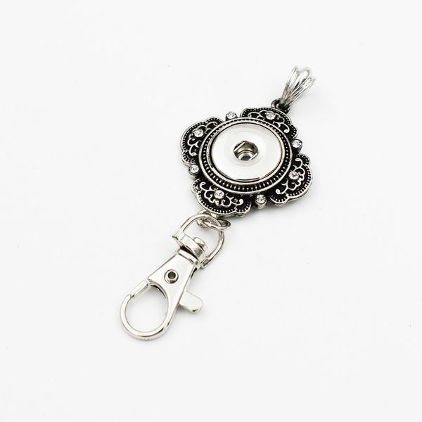 

lanyard 5 style mixed rhinestone fashion flowers badge snap keychain necklace fit for 18mm metal snap button jewelry, Slivery;golden