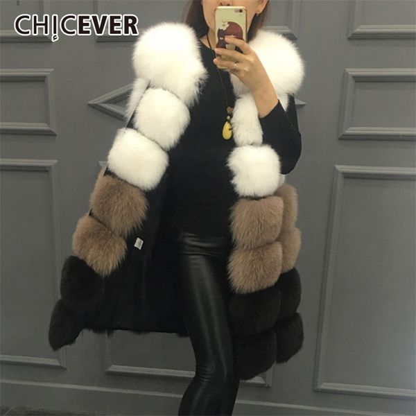 

chicever patchwork fur women's vest oversize sleeveless plus size hit color thick cardigan vest coats female winter fashion 201214, Black;white