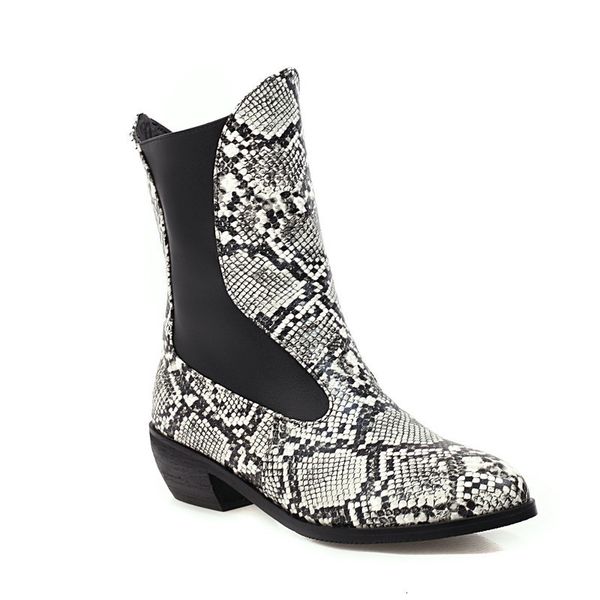 

2021 new autumn winter pu leather round toe short square heel women shoes slip on all match ankle boots size 34-43 wgx7, Black