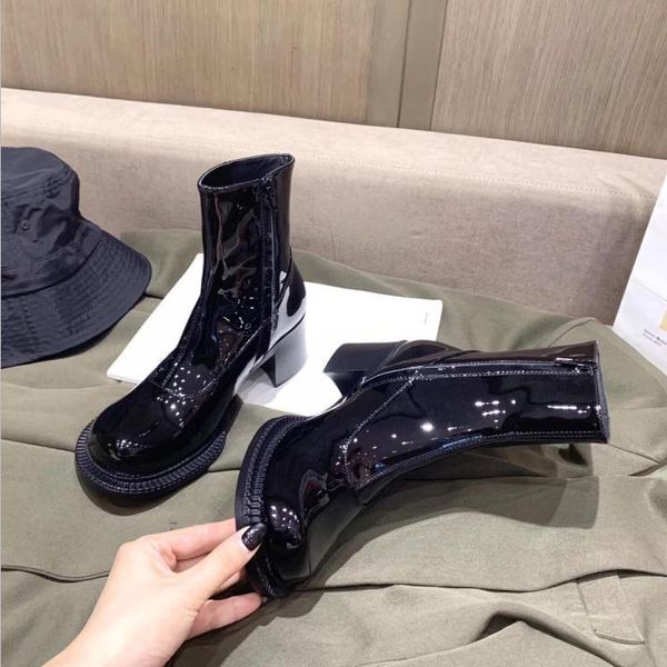 

boots high heels short women luxury ankle round toe botas mujer invierno leather shoes woman zapatos de, Black
