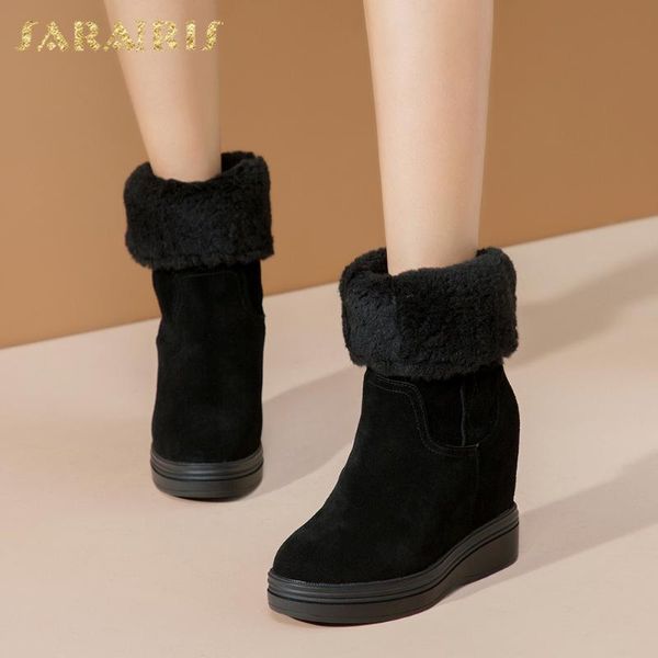 

sarairis 2021 shoes women snow winter boots woman shoes cow suede short plush warm slip-on ankle booties, Black