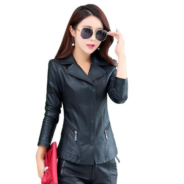 

women's leather & faux 2021 plus size 4xl wine red slim womens jackets and coats spring autumn womes pu outwear female, Black
