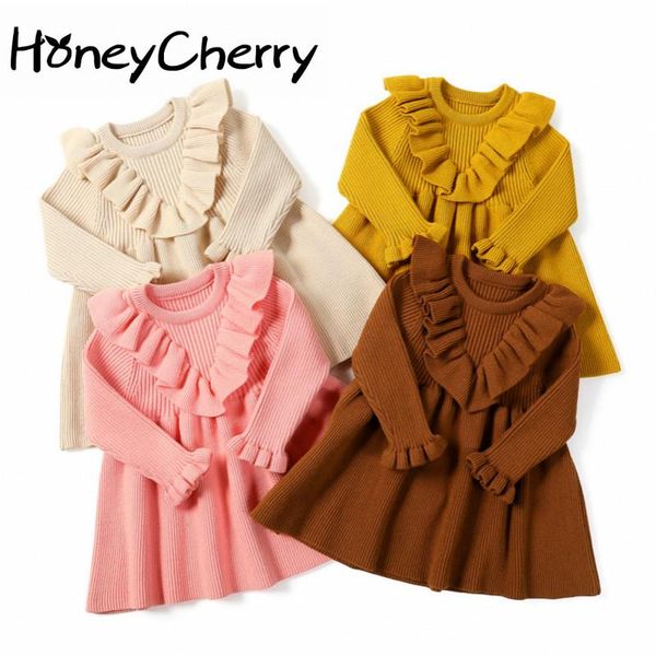 

girl's dresses autumn girls a-shaped dress knitted baby girl warming sweater little clothing, Red;yellow