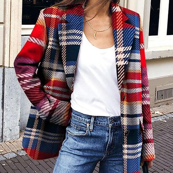 

women's jackets plaid women jacket fashion print causal autumn winter coat suit streetwear plus size ladies outwear cdr21591, Black;brown
