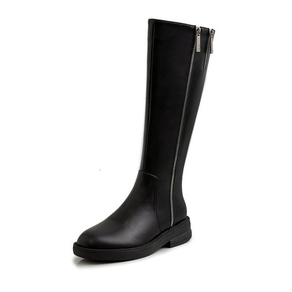 

2021 new genuine leather side motorcycle antumn winter office euro style knee high boots shoes woman u5vp, Black