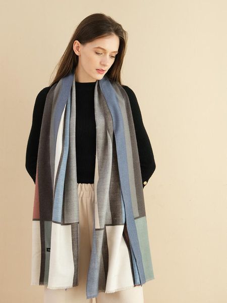 

scarves designer scarf women luxury 2021 color matching vertical stripes british style 180x70cm cashmer warm ladies shawl wrap, Blue;gray
