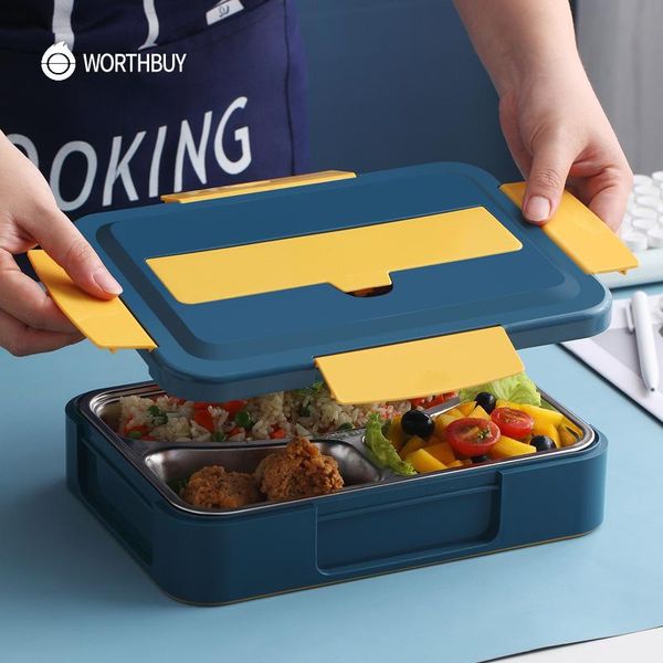 

достойные японские дети bento box 304 обеда из нержавеющей стали с отсеками герметичный пищевой контейнер с посудой набор jllajh