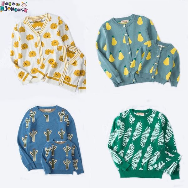 

fashion winter children baby parent-child sweater boy girl mother dad clothes warm cotton sweaters cardigan baby jacket coat y200713, Blue