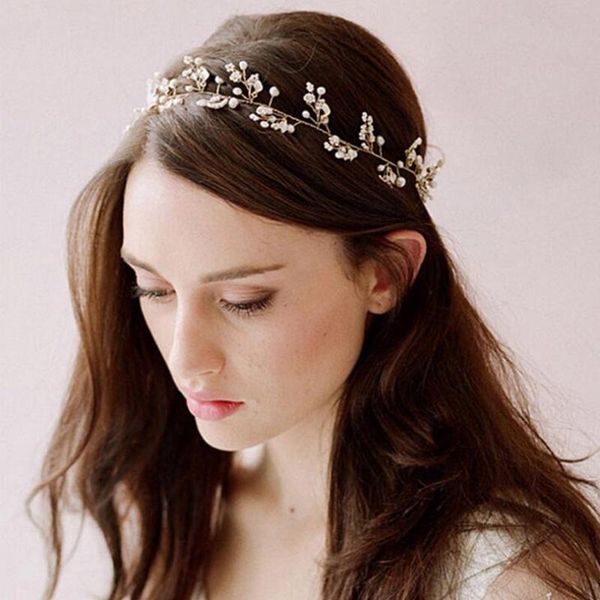

fashion elegant classic crystal and pearls wedding headpiece hair vine hair accessories headband bridal headdress 2021, Golden;silver