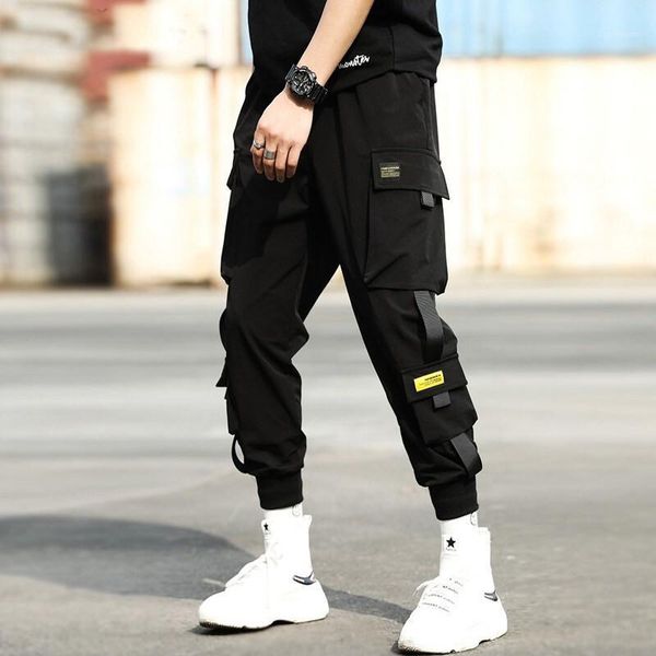 

2019 spring hip hop joggers men black harem pants multi-pocket ribbons man sweatpants streetwear casual mens pants m-3xl1
