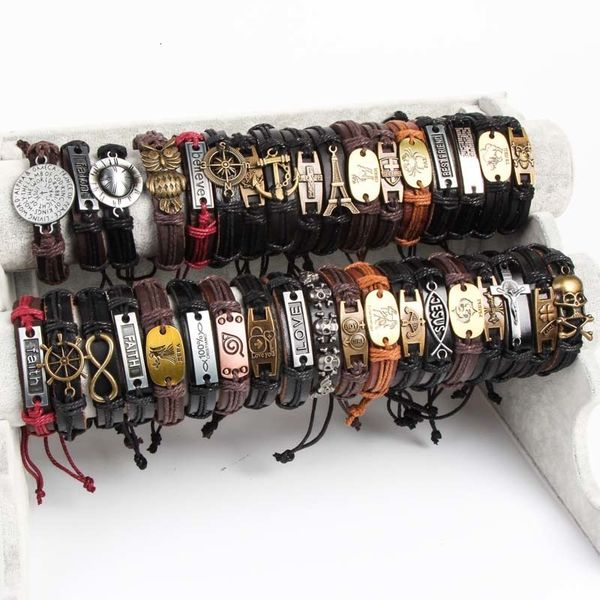 

new vintage metal leather mens womens surfer band cuff wristband lots mixed style alloy pendant retro jewelry charm bracelet