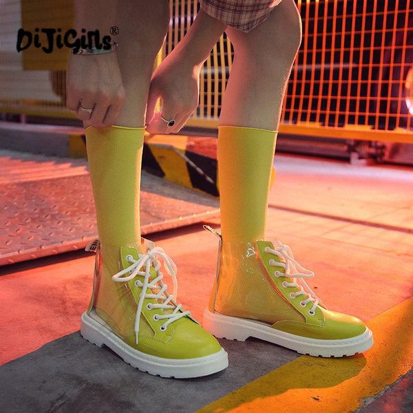 

boots arrival 3 colors transparent rain women waterproof water jelly shoes lace up ankle drop, Black