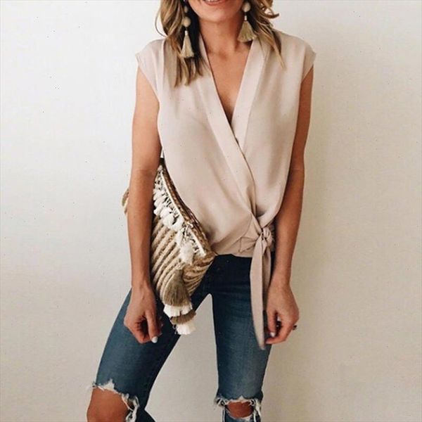 

new elegant summer womens and blouses fashion v neck side bow party shirts female sleeveless blusas feminina, White