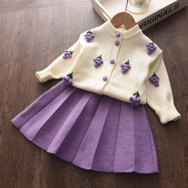 

clothing sets girl set 2021 autumn girls cartoon stawberry kids knitted sweet christmas children casual clothes princess suit, White