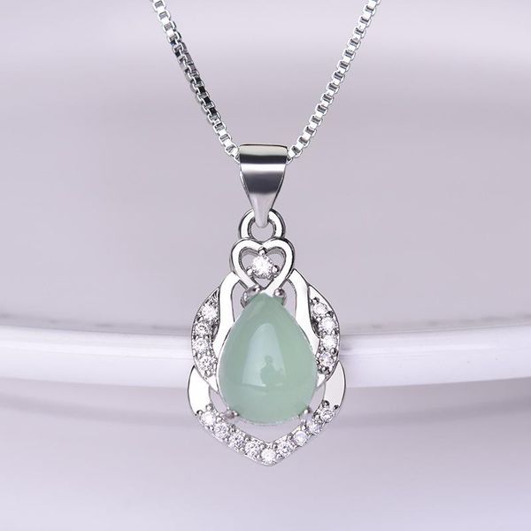 

pendant necklaces fashion exquisite light green water drop pear jewelry ms. engagement wedding gift necklace, Silver