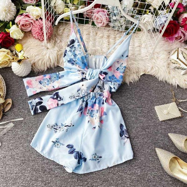 

2020 summer suspender jumpsuit holiday sea beach style shorts bow women casual romper1, Black;white