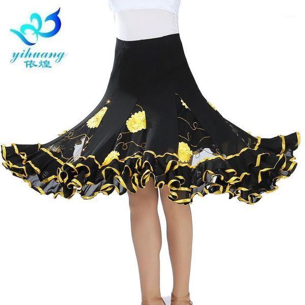 

ballroom dance costume skirt modern standard waltz dancer half dress latin salsa cha cha big swing elastic waistband #a25371, Black;red