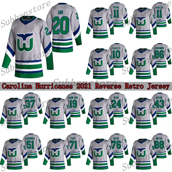 

carolina hurricanes jersey 2021 reverse retro 20 sebastian aho 11 staal 10 francis hartford whalers hockey jerseys, Black;red