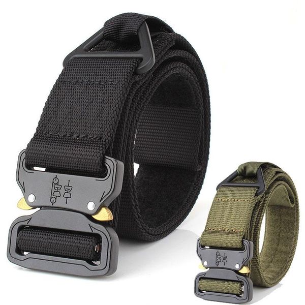 

waist support 4.3cm army belt tactical nylon men's quick release metal buckle outdoor hunting accessories, Black;gray