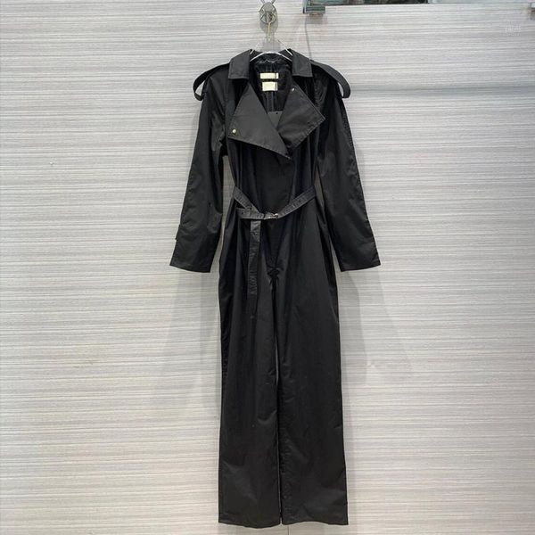 

spring 2020 new collection sarafi loose jumpsuits women turn-down collar sleeve triangle belt high waist long overalls1, Black;white