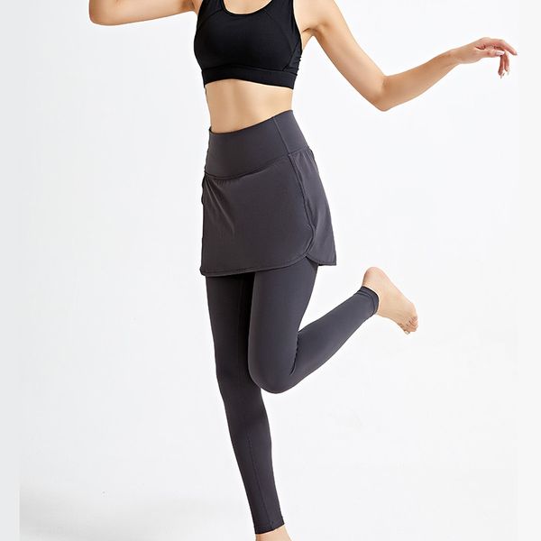 

new arrival yoga gym pant women running skirt quick dry pants sports gym wear leggings elastic fitness pantskirt fake two pieces clothes, White;red