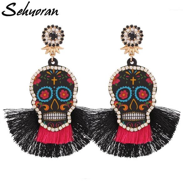 

sehouran fashion oorbellen dangle tassel earrings for women multicolored skull pendant fringed drop earrings wedding party gifts1, Silver