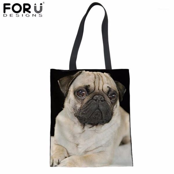 

forudesigns reusable shopping bag pug dog print cloth bag for women teenager girls daily shoulder canvas tote bolsa eco1
