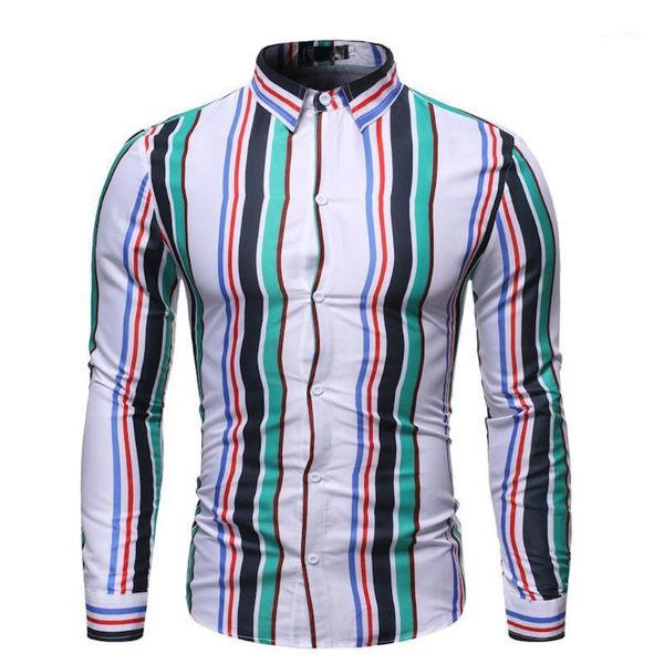 

womail 2020 new arrivals men shirts 3d colorful printed colorful slim long sleeve dress shirt blouse hawaiian streetwear1, White;black