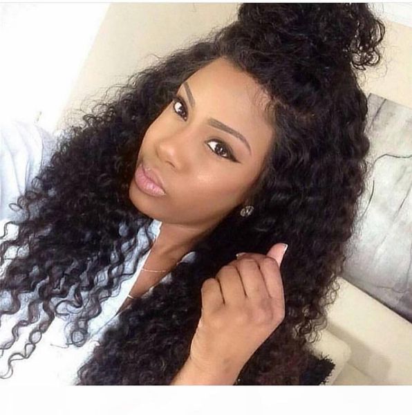 

180% density 100% unprocessed virgin remy human hair kinky curly new natural color long full lace wig no shedding for women, Black;brown