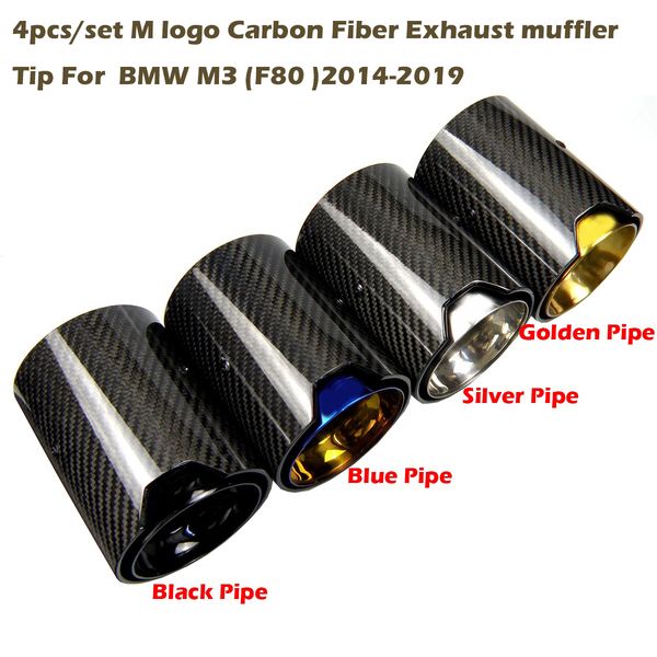 

4pcs/set m logo carbon fiber exhaust muffler tip for bmw m3 f80