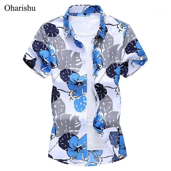 

plus size -7xl men's shirt summer new fashion flower printed short sleeve shirts men casual business office floral shirts male1, White;black