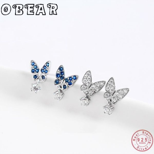 

obear genuine 925 sterling silver cz butterfly stud earrings for women wedding engagement jewelry gift, Golden;silver
