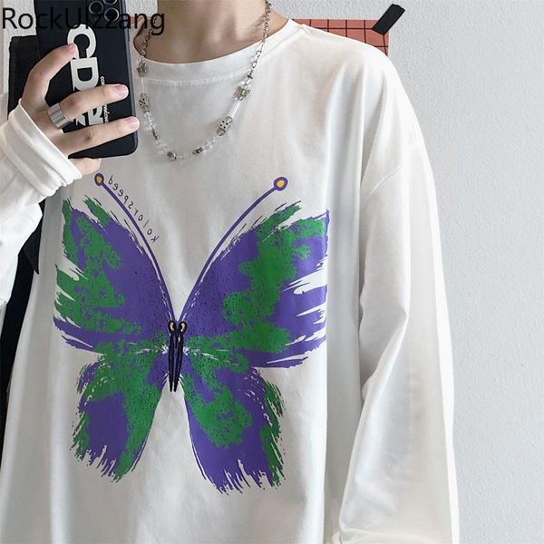 

rockulzzang butterfly graphic oversized t-shirt streetwear t shirt fall couple clothing woman man harajuku cotton tee korean, White