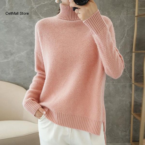 

women's sweaters autumn 100%wool winter solid cashmere sweater women knitted long sleeve turtleneck slim fit basic pullovers 2021, White;black