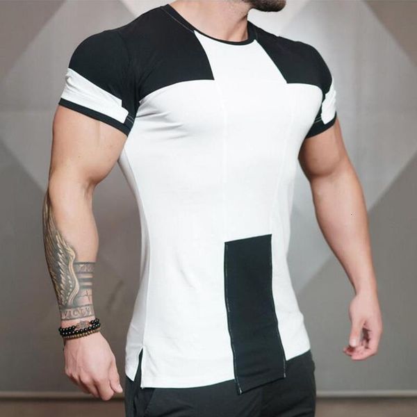 

mens fashion t shirt spring summer new leisure shirts fitness bodybuilding long sleeve male personality slim tee clothing, White;black