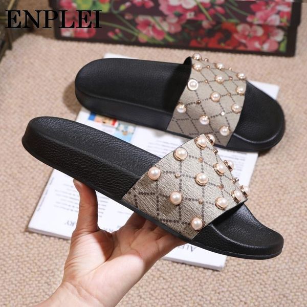 

enplei summer women sandals luxury leather roman slippers ladie flats outdoor non-slip beach slides size 35-45, Black