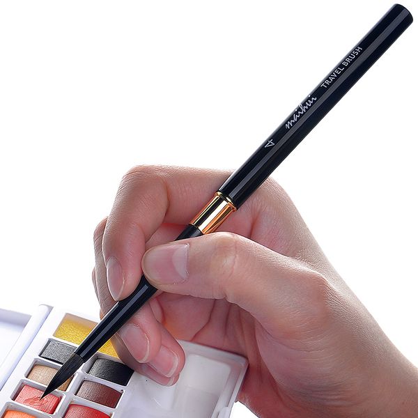 

4pcs metal pocket hook line watercolor pen nail pen illustration hand account portable detachable brush for art supplies, Black;red