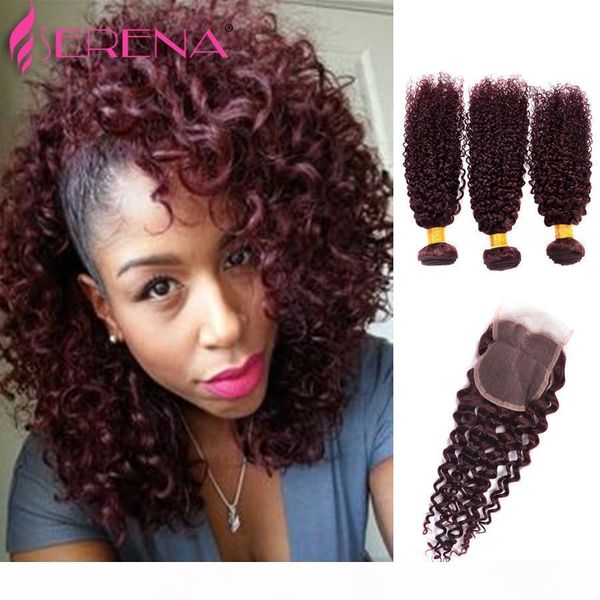 

red burgundy brazilian hair weave 3 bundles deals brazilian afro kinky curly virgin hair 99j curly weave human hair more wavy, Black;brown