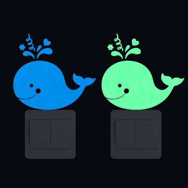 

lovely cartoon whale blows water luminous switch sticker decal kids room decor glow in the dark sticker baby bedroom decorations